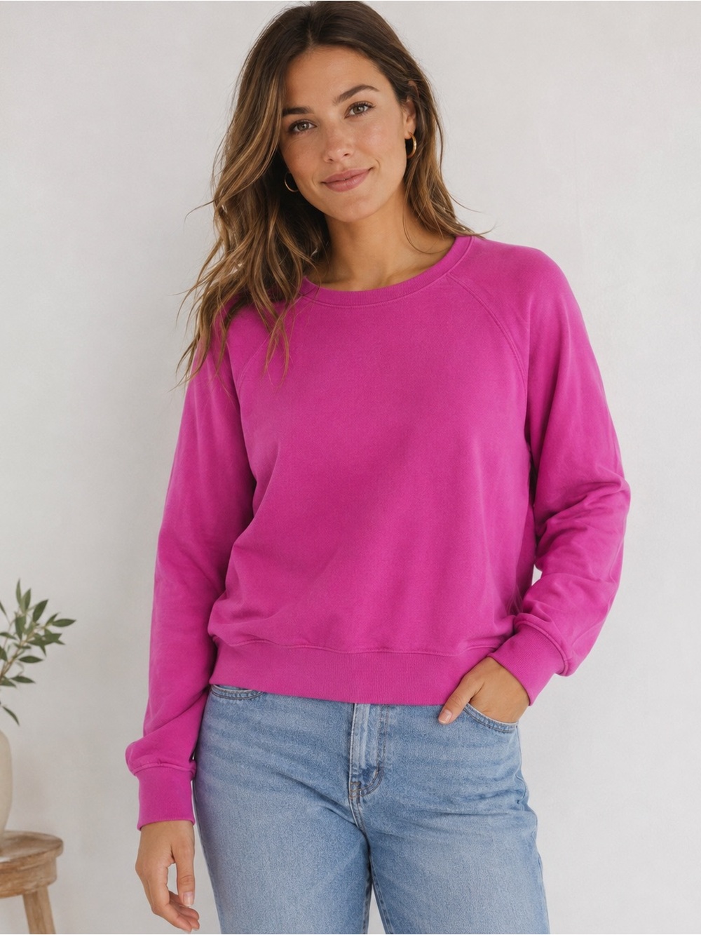 J.Crew Bright Pink Crewneck Sweatshirt Pullover Raglan Sleeve SM( oversized) NWT